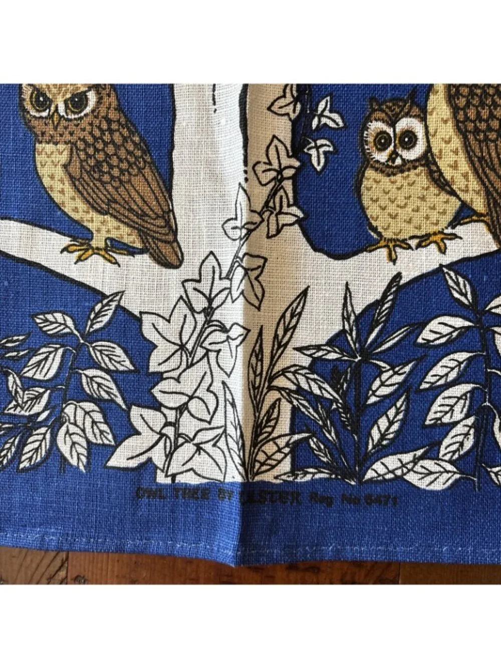 Vintage Linen ULSTER OWL TREE Tea Towel Wall Art MOD 29 X 18  Irish Ireland